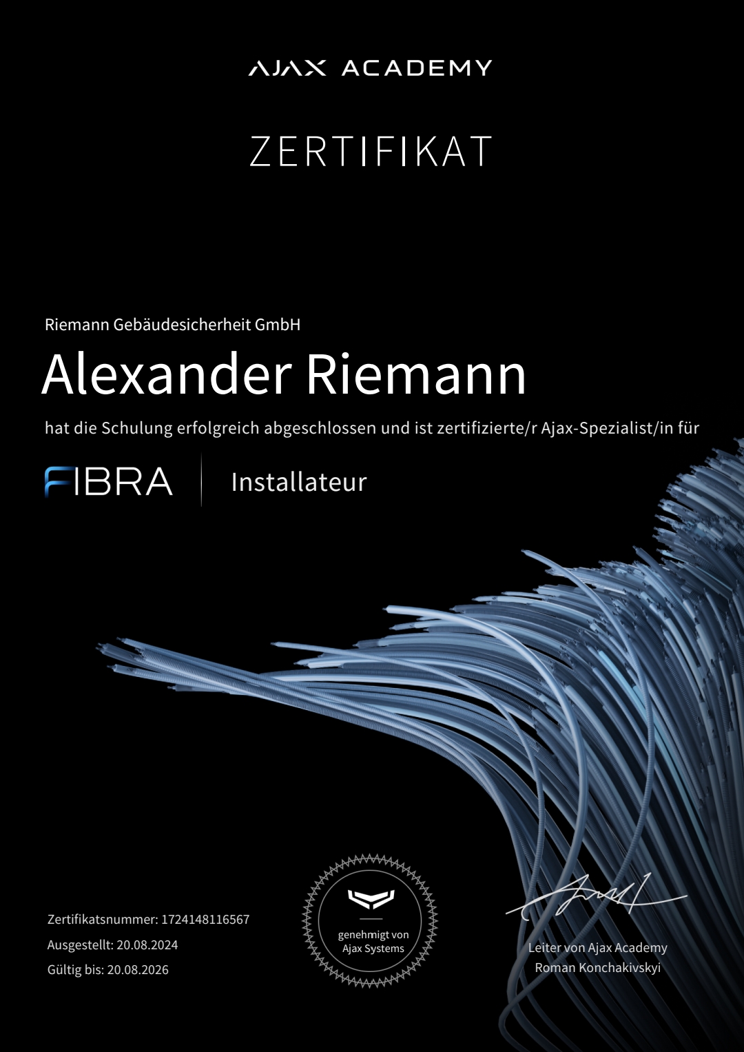 Ajax Fibra Installer Zertifikat